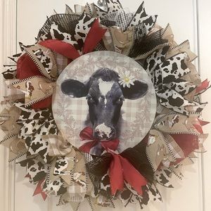 COW THEMED wreath. UDDERLY adorable large custom hand crafted 24-26” wreath COWS